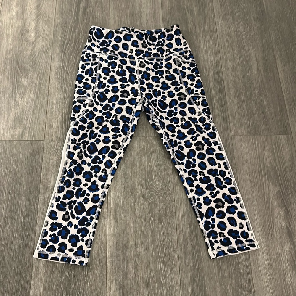 Royal Blue Leopard Workout Leggings Size Medium